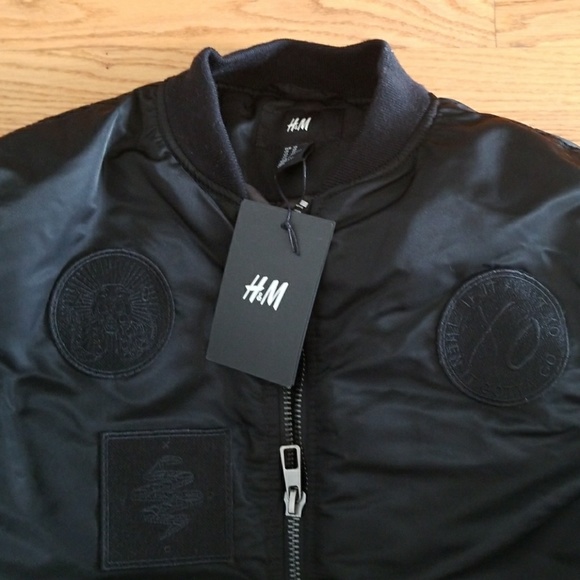 H&M Jackets & Coats Hm Xo Weekend Black Patch Bomber Jacket Poshmark